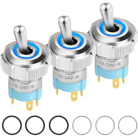 Linkstyle 3 Stück Kippschalter 12V, Wasserdicht 20A SPST EIN/AUS Beleuchteter Kippschalter mit Blauem Licht für Auto Marine RV