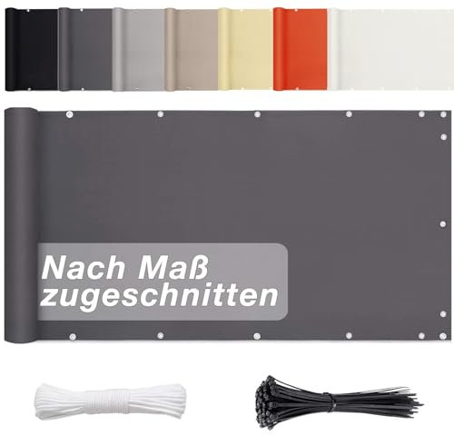 Brise Vue Balcon - 90 x 350cm 185g/m², Polyester Cache Balcon avec œillets et Attaches - Opaque, imperméable, résistant au Vent et aux UV - idéal pour terrasse et Jardin, Anthracite