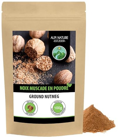 Alpi Nature Noix de Muscade en Poudre 100g, Muscade Moulue pour la Cuisine et la Pâtisserie