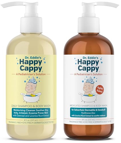Happy Cappy Daily Medicated Shampoo and Body Wash Bundle - Baby Dandruff Shampoo for Cradle Cap and Seborrheic Dermatitis, Helps Redness, Dermatologist Tested, Fragrance-Free - 2 Pieces