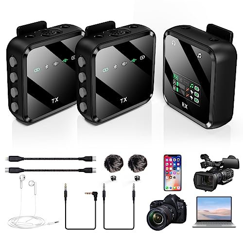 BraveKoi Microfono Inalambrico Profesional 2.4Ghz Microfono Solapa Cancelación De Ruido,Reverberación y Acompañamiento Bluetooth,para Cámaras DSLR,Teléfonos Móviles,Videocámaras,Cámaras,Portátiles