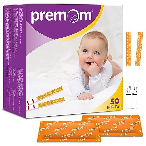 Premom Tests Grossesse Précoce Bandelettes:50 Tests de HCG Urinaires Sensibles 10 mIU/mL, Compatible avec l'Application Premom pour Suivi de Fertilité