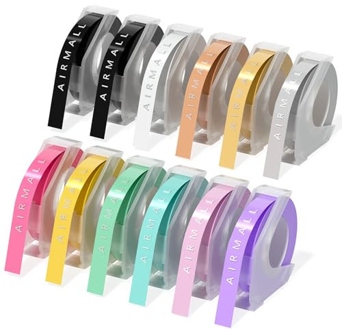 12 × Prägegerät Etiketten kompatibel mit Dymo Prägeband 9mm Schwarz für Etikettenband kompatibel mit Selbstklebendes 3D Dymo Omega Etikettenband für Omega Junior Prägegerät