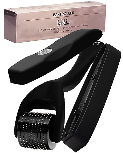 Kohliti Bartroller | Mattschwarz | 0,5 mm Titan-Nadeln | Dermaroller für dichteres Bart- und Haarwachstum & ebenmäßigen Teint