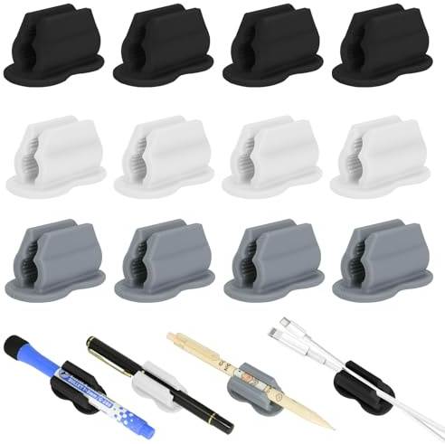 Biottro 12PCS Pen Holder for Desk, Upgraded Adhesive Pen Pencil Holder for Desk Wall Clipboard Car Silicone Pens Markers Pencils Organizer Teacher Supplies Office Supplies (12PCS Multicolor)