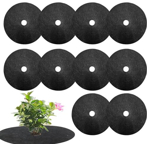 Tapis De Paillage Anti Mauvaise Herbes 10 Tapis Protection Arbre Non Tissés Ronde | Anneaux De Paillis d'arbre Réutilisables | Disque De Paillage De Protection pour Plan-tes en Pot, Arbres, Fleurs