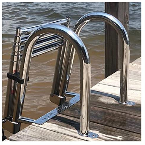 Teleskop-4-Stufen-Leiter für Schwimmbecken/Boot, Faltbare Edelstahl-Marinedeck-Ponton-Teleskopleiter mit Heckeinstieg, Breiten Stufen und Handlauf