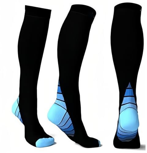 BLPRKOT Calze Compressione Graduata Donna e Uomo, Calze Elastiche a Compressione Graduata per Sport, Migliora Le Prestazioni per Sport, Corsa, Escursioni, Giri in Bici, Viaggi in Aere blu
