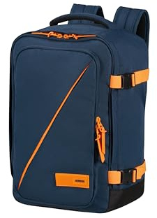 American Tourister Take2Cabin - Borsa da cabina Ryanair 25 x 20 x 40 cm, 24 L, 0,50 kg, bagaglio a mano, zaino aereo S sottosella, blu/arancione (blu scuro/arancione radioso)