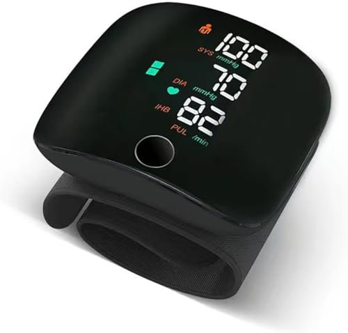SQUADO Sfigmomanometro da Polso Automatico – Misuratore Pressione con Display LCD, Ricaricabile USB, Cardiofrequenzimetro Integrato, 2 Utenti x 50 Memorie, Custodia Inclusa – Colore Nero