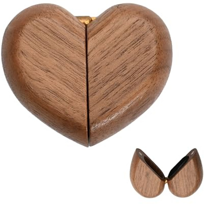 Caja para anillos de madera de nogal, hecha a mano, en forma de corazón, para compromiso, boda, almacenamiento de joyas, estuche pequeño para anillos con cierre magnético