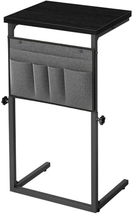 HOOBRO Tavolino da Divano a C, Regolabile in Altezza 50-75 cm, con 5 Tasche in Tessuto Oxford, Tavolino per Soggiorno, Camera da Letto, Bagno, Nero EBB77SF01