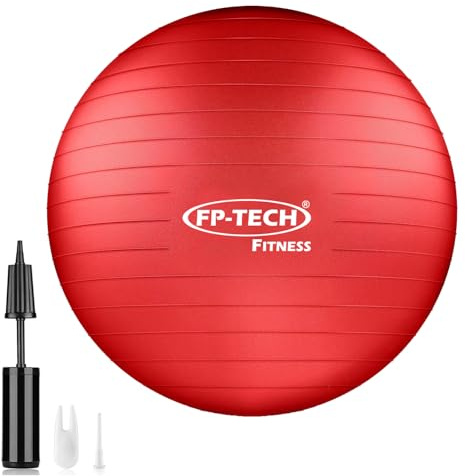 FP-TECH - Palla da Fitness, Palla Pilates Yoga Anti-Scoppio 55cm/65cm/75cm/85cm Palla da Ginnastica con Pompa Rapida inclusa per Fitness Yoga Pilates e Ufficio 6 Colori (Rosso, 55 CM)