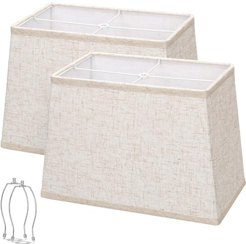 Rectangle Lamp Shades Set of 2, Top 7x12.5, Bottom 9x15, Height 10，Large Beige Lampshades for Table Lamps Floor Lamps, Square Lamp Shade Replacement, Spider, Harp Holders Included, Easy Assembly