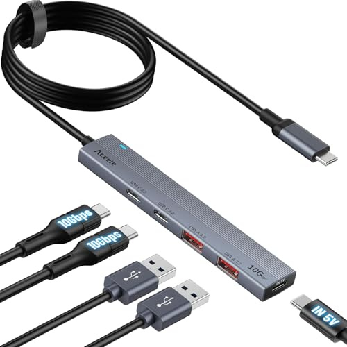 Aceele Hub USB C 10Gbps con 2 USB-A e 2 USBC 3.2, Adattatore USB 3.2 Gen 2 con Cavo Lungo 100cm e Porta Tipo C 5V3A, Sdoppiatore Multipresa USB3.2 Per Laptop, PC Desktop, MacBook Pro/Air, iPad, ecc