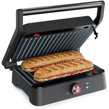 Princess Kontaktgrill, 180° Öffnung, Abnehmbare Platten, Verstellbarer Thermostat, Fettauffangsystem, PFAS-frei, Edelstahlgehäuse, 1500 W, 27,5 x 18 cm Grillfläche, 117502