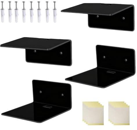 Set di scaffali galleggianti in acrilico trasparente, organizzatore da parete adesivo trasparente, confezione da 4 | Supporto per display compatto da 4 pollici, design moderno con concetto