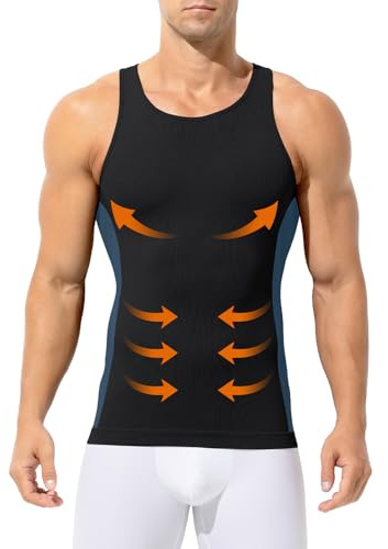Arjen Kroos Compression Shirt Men Slimming Vest Body Shaper Undershirts | Tummy Control Gyno Moobs Compression Tank Top for Beer Belly, Seamless Muscle Shapewear, Invisible Under Suits Workout S-XXL