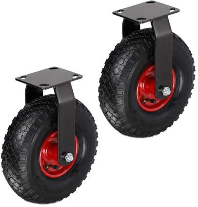 Relaxdays Bockrulle set om 2, 3,00–4, upp till 120 kg, gummi, stålplatta, luftdäck, tung lasthjul, gummirulle, svart/röd