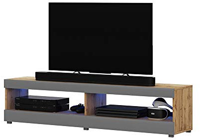 Selsey Viansola - Mueble TV - 100 cm - Roble Lancaster/Gris Brillo - con iluminación LED – Moderno