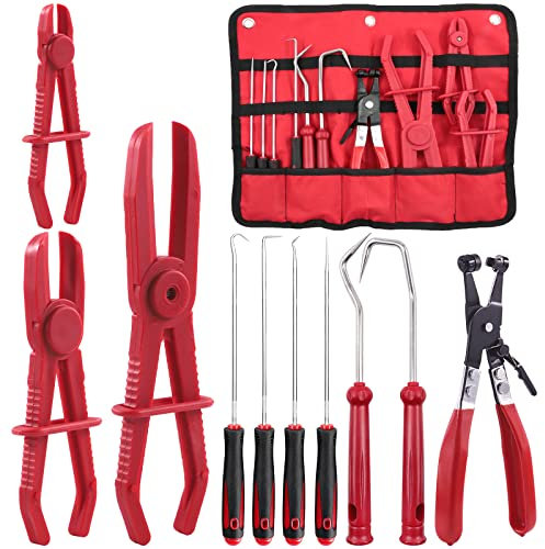 Tanstic 11-teiliges Schlauchschellen-Zangen-Set, einschließlich Auto-Wasserrohr-Arretierzangen, 6-teiliges Haken-Set zum Entfernen von Schläuchen und 3-teiliges Schlauchklemmen-Kraftstoff-Abklemmzang
