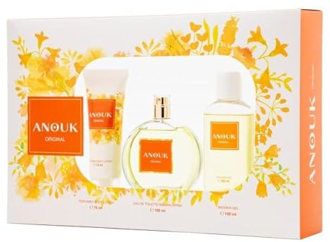 ANOUK - Original, Estuche Regalo de Mujer, Pack de 3 Piezas (Perfume 100 ml + Crema de Cuerpo 75 ml + Gel de Baño 100 ml)