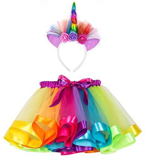 Hifot Rainbow Unicorn Tutu Skirt Girls Unicorn Headband Outfits for Kids Girls Birthday Party Gifts Princess Dress Up Ballet Dance Skirt Set