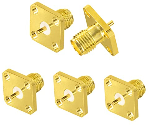 Superbat SMA-kontakter SMA hona 4 hål panel chassimontering fläns lödkopp kontakt SMA skottkontakt 5-pack
