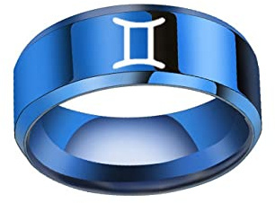 PAMTIER 12 Anello della Costellazione da Uomo in Acciaio Inossidabile Segni Zodiacali da 8mm Gemelli Blu Taglia 14