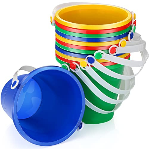 Didaey 12 Pieces Beach Pails Sand Buckets for Boys and Girls Beach and Sand Toys at the Use for Molds at the Sandbox Summer Party Supplies, 4 Colors(5 Inch,Red,Yellow,Blue,Green)