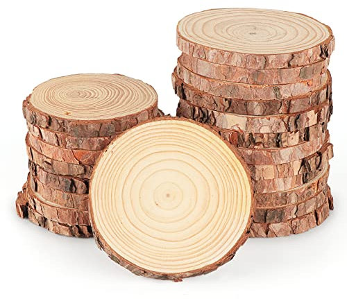 Homewit Holzscheiben 16 Stücke Holz Log Scheiben 9-10 cm Ungebohrte Holzkreise ohne Loch Runde Naturholz Baumscheiben Ca.10mm Dicke für DIY Basteln Hochzeit Weihnachten Dekoration Baumscheibe