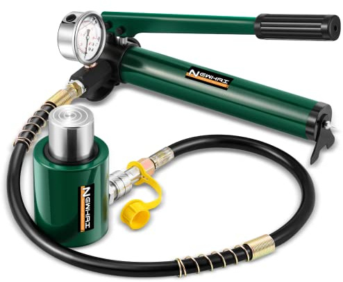 Newhai 20 ton 2” Hydraulic Ram Jack+ cp-180 Hand Pump with Pressure Gauge Hydraulic Porta Power 20 ton Kit Low Profile Short Cylinder