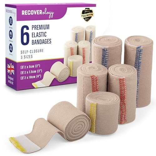 Premium Elastic Bandage Wrap with Self-Closures – 6 Pack (2x5cm, 2x7.5cm, 2x10cm) – Compression Bandage Wraps for Wrists, Elbows, Ankles, Knees, Thighs and Torso - Self Adhesive