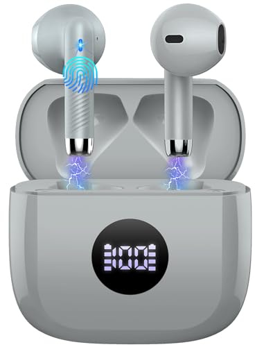 Wireless Earbuds, Bluetooth 5.4 Headphones in Ear with 4 ENC Noise Cancelling Mic, Bluetooth Earbuds 40H Playtime, HiFi Stereo Deep Bass Wireless Earphones IP7 Waterproof, USB-C Fast Charge Light Grey