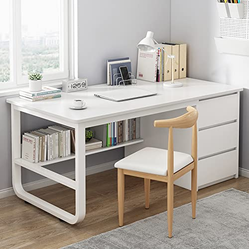 BOKNI Computer Desk with Storage Compartments and 3 Drawers, Modern Simple Style Desk, Home Office Workstation Desk (47 Inch, White)