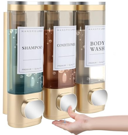 MEKOTRIN Dispenser Sapone Bagno, Dosatore Sapone Bagno Mani Cucina, Dispenser Bagnoschiuma Doccia A Parete Con Etichetta Impermeabile Per Cucine Bagni(Oro,)