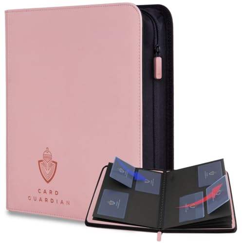Card Guardian - Carpeta Premium Toploader de 4 Bolsillos con Cremallera para 160 Tarjetas - Bolsillos de Carga Lateral - Compatible con Tarjetas Deportivas y de Intercambio TCG (Rosa)