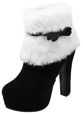 Holibanna Bottines de Noël Bottes d'hiver à plateforme à talons hauts en peluche à fermeture éclair Chaussures de cheville, Noir , 36.5 EU