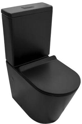 BAÑO MODERNO Inodoro Completo - WC Con Sistema Rimless Antibacterias - Vater Con Tapa Dura Extrafina Amortiguada - Salida Dual - Para Hogar Color Negro - Retrete