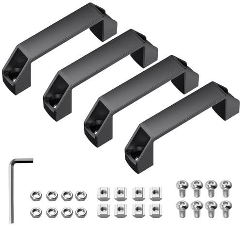 JiGiU Bygelhandtag 4 stycken svarta handtag av aluminiumlegering inklusive M5 spårsten sexkantsskruv skruvnyckel, D-format handhandtag för 20-serien aluminiumprofil (borrhålsavstånd: 90 mm)