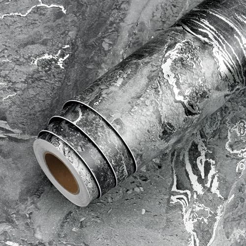 LACHEERY Nera Carta Adesiva per Mobili Effetto Marmo Cucina Rotolo Adesivo Opaco 90cm x 400cm Pellicola Adesiva per Mobili Nero Vinile Carta da Parati Marmorizzata Impermeabile per Armadio Tavolo