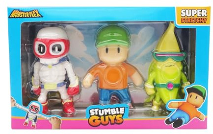 Bizak MONSTERFLEX Stumble Guys, Pack de 3 Figuras del Videojuego, muñeco Extensible y elástico, 25 cm, para coleccionar, Adultos Fans coleccionistas, niños +6 años, (64390005-1)