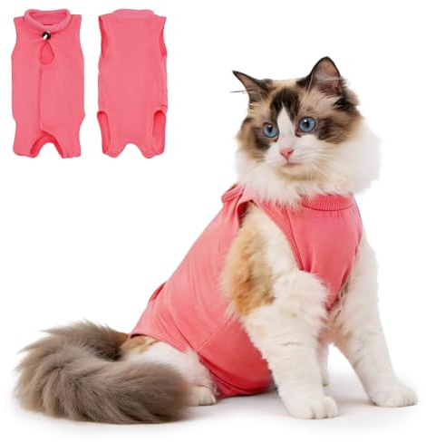 Avont Cat Recovery Suit Female Kitten After Spay Surgery, Breathable Modal Cotton Cat Onesie for Wound & Skin Disease Care, Machine Washable -Rosepink(M)