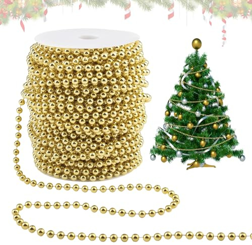 GZGXKJ Ghirlande di Perle 30m Fili Dorati per Albero di Natale 6mm Decorazioni per Ghirlande Natalizie per Decorazioni Natalizie Fai da Te Decorazione Nozze