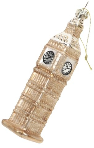 DEARMAMY Adorno Colgante de Cristal Dorado Diseño Creativo Reloj Londinense para Decoración Navideña y Sala de Estar, Figura Decorativa Elegante y Funcional
