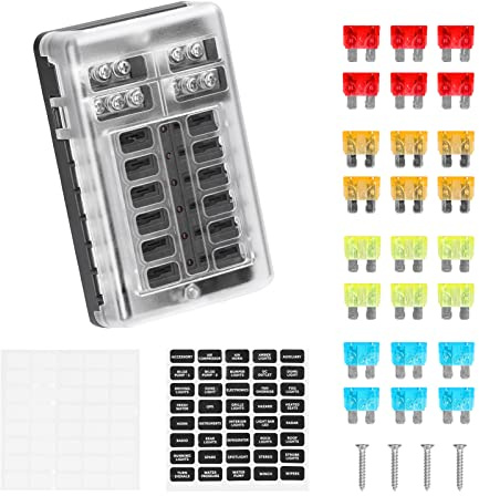 Uadme Caja de Fusibles 6/12 Vias, Porta Fusibles Coche con Lámpara de Alerta LED Cubierta a Prueba de Humedad, para Coche Barco Marino Autocaravana SUV (12 Vías)