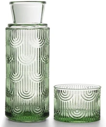 Nattduksbord vattenkaraff set med mugg glas nattkopp set, glaskaraff med lock, vattenkanna glas för gästrum, badrum, vardagsrum 630 ml (21,6 oz)