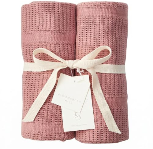 Bloomsbury Mill - Cellular Blankets Baby - 100% Organic Cotton - 2 Pack - Blush Pink - Newborn Essentials - Soft Breathable Baby Blankets for Pram, Cot, Moses Basket - 75x95cm