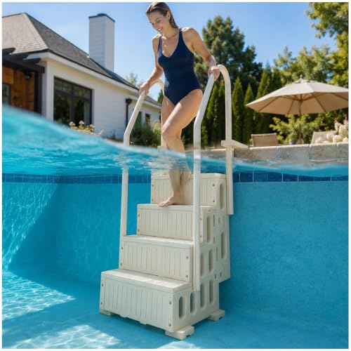 Eastnmythet échelle de Piscine Hors Sol Robuste à 4 Marches | Double Rambarde pour Piscines Hors Sol et Enterrées, Capacité de Charge de 180 kg