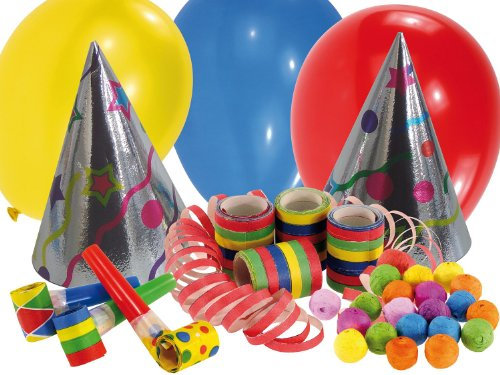 Amscan 550017 - Partyset mit 20 Teilen, Partyhüte, Luftschlangen, Tröten, Luftballons, Papierbällchen, Geburtstag, Karneval